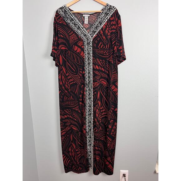 NWT Catherines Women's 2X Maxi Dress Stretch Tribal Art Print Bohemian Vacation - Picture 2 of 12